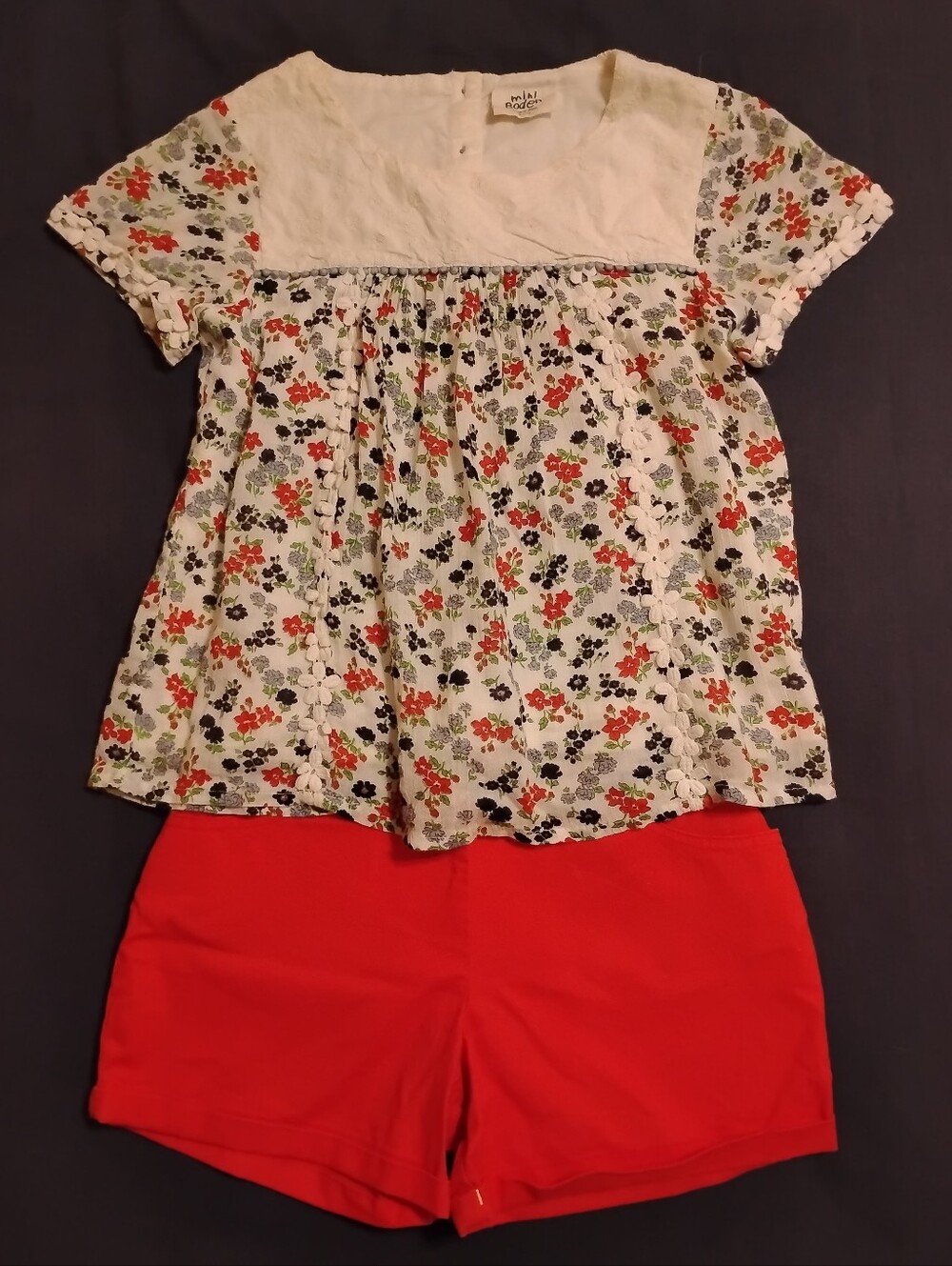Mini Boden Girl 9 10 Outfit Shorts Top Red Blue Floral Preppy Beach Vacay Picnic